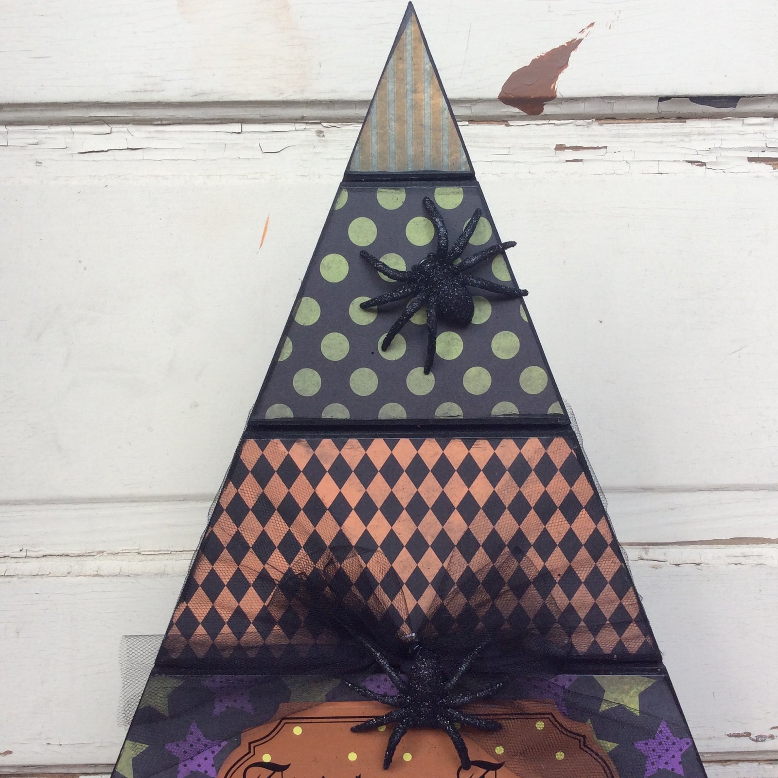 AGD Halloween Decor - Spiders Wood Slat Table Top Tree