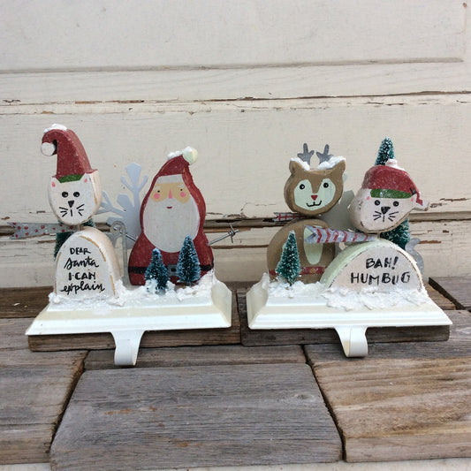 AGD Christmas Decor – Bah Humbug Cat & Santa Stocking Holder 2pc Set