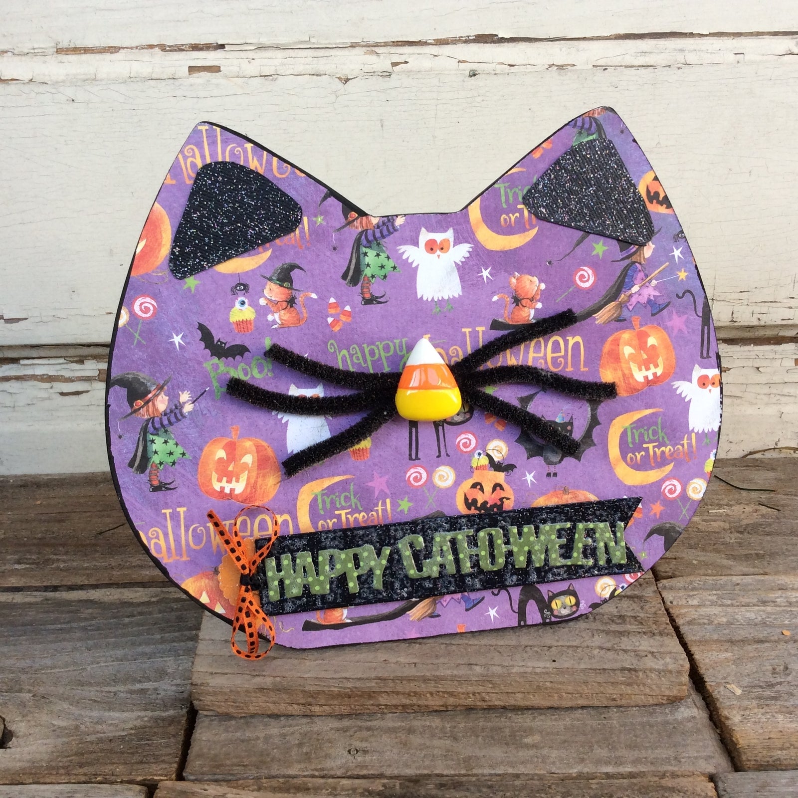 AGD Halloween Decor - Happy Cat O Ween Face Tabletop Sign