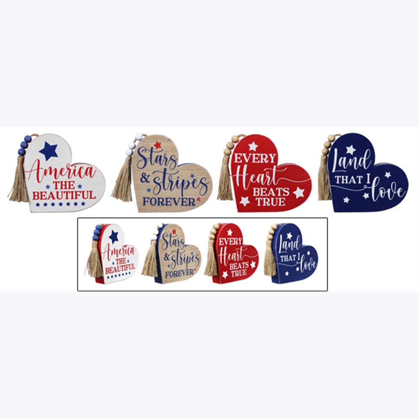 Youngs Patriotic Decor -July 4th Sentiment Chunky Heart Shape Signs 4pc