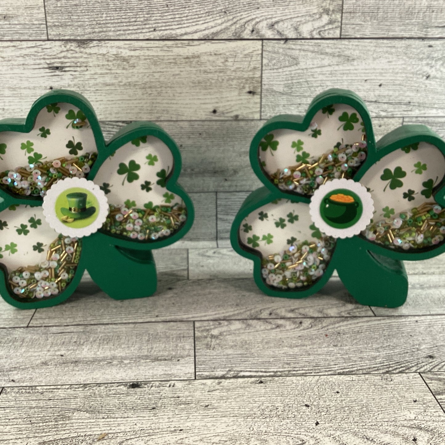 AGD St Patrick Decor - Shamrock Chunky Wood Shaker Sitter 2pc