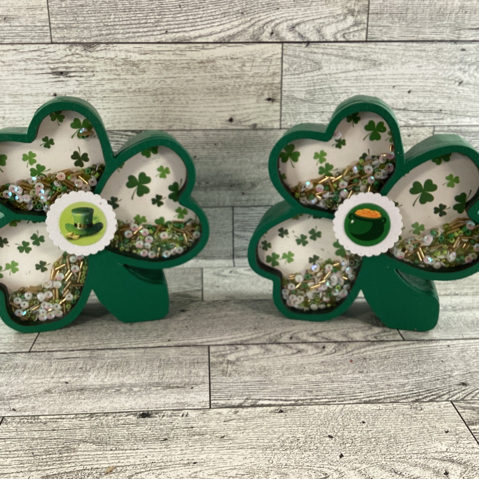 AGD St Patrick Decor - Shamrock Chunky Wood Shaker Sitter 2pc