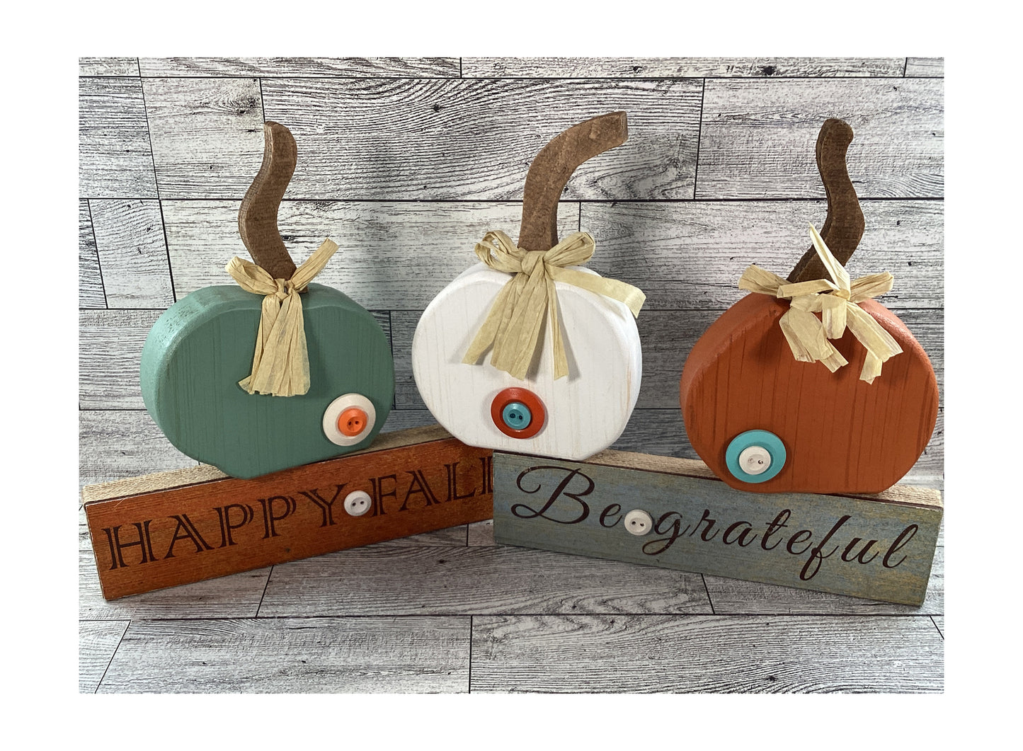 AGD Fall Decor - Grateful Happy Sign Chunky Whimsy Pumpkins 5pc Set