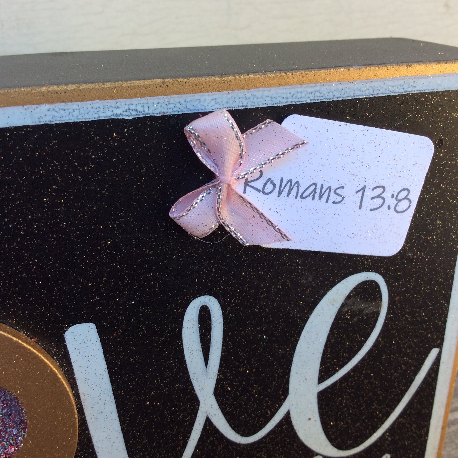 AGD Valentines Decor - Pink Silver Heart Love One Another Romans 13:8