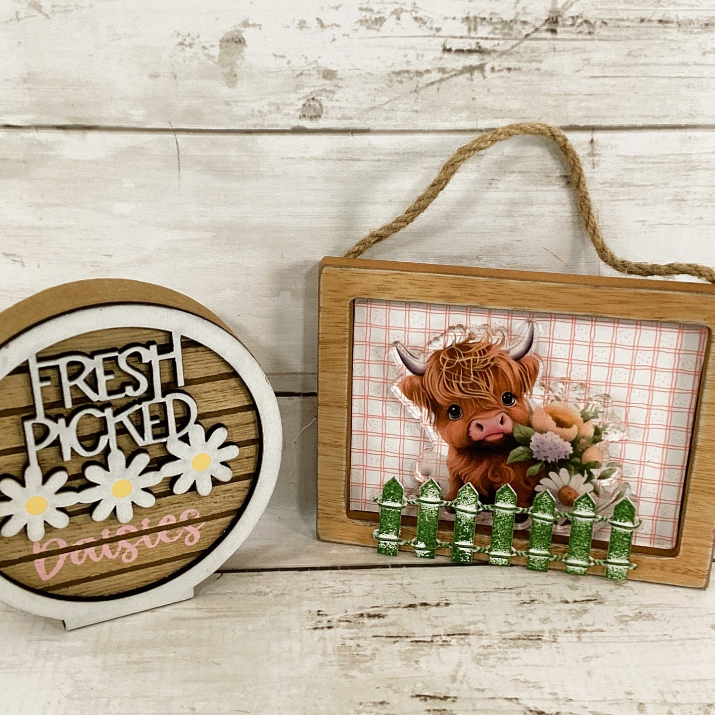 AGD Spring Decor - Daisy Sunshine Highland Cow Tier Tray Decor 3pc