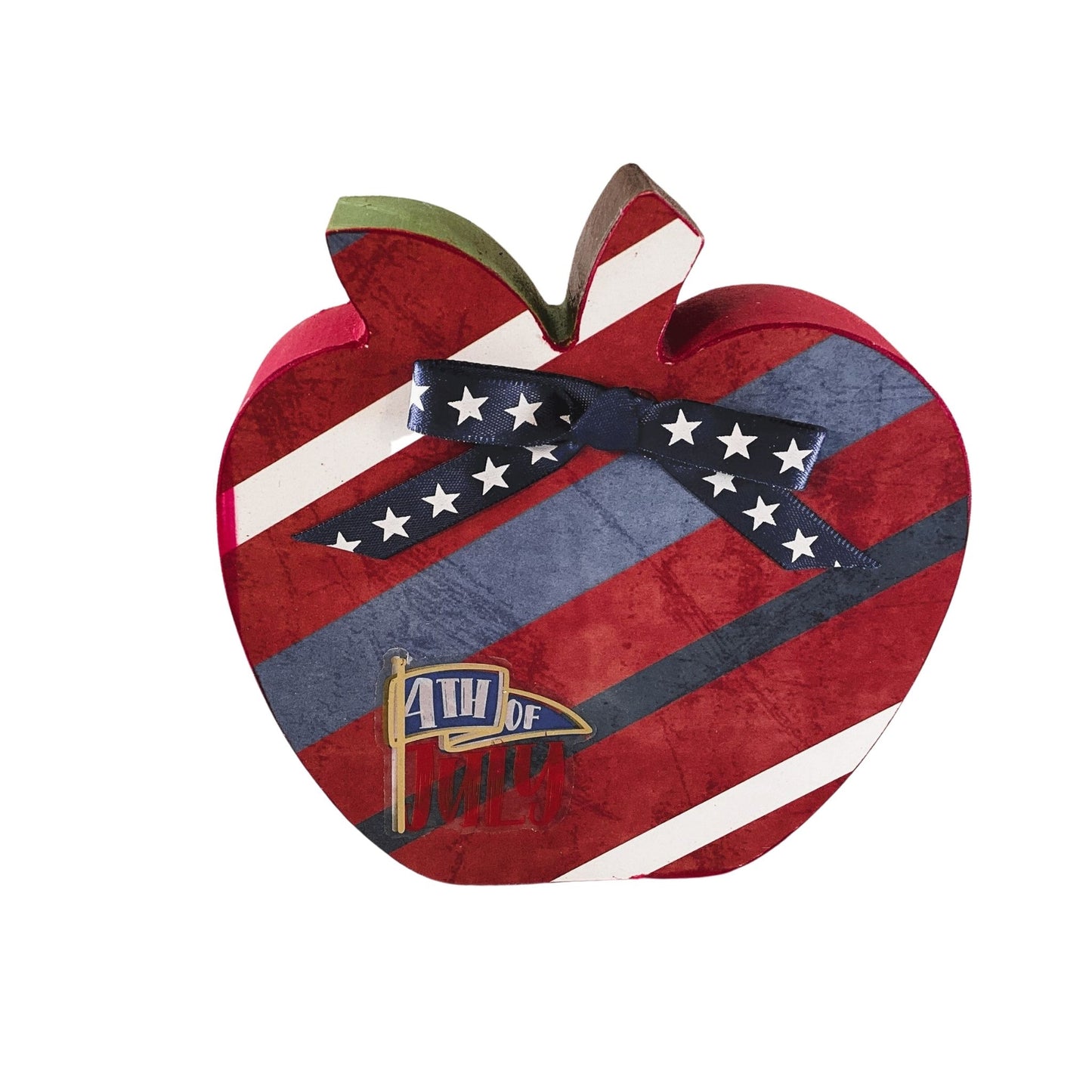 AGD Patriotic Decor - July 4th Red White Blue Chunky Wood Apple Sitter