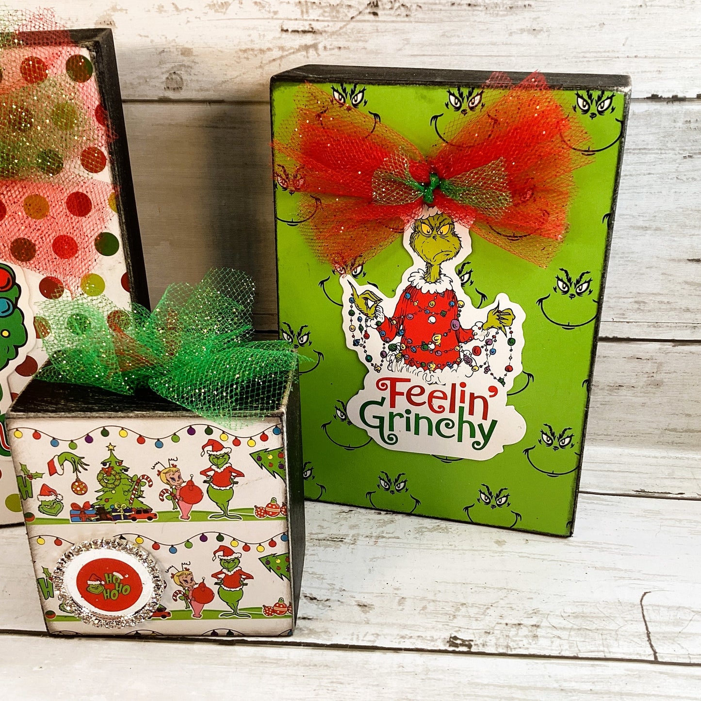 AGD Christmas Decor - Whimsy Green Monster Wood Gift Box Signs 3pc