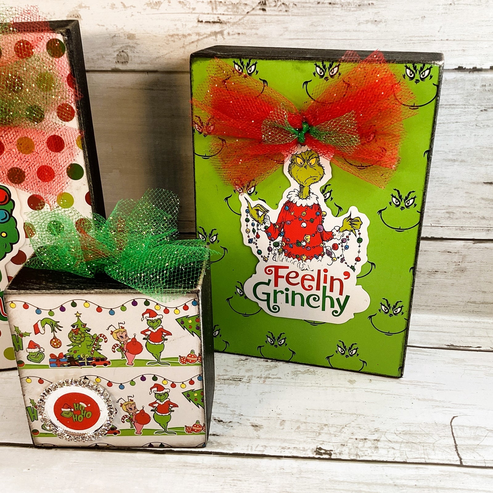 AGD Christmas Decor - Whimsy Green Monster Wood Gift Box Signs 3pc