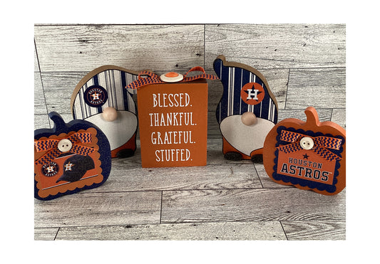 AGD Fall Decor -  Fall Baseball Gnomes Pumpkins Sign 5pc Set