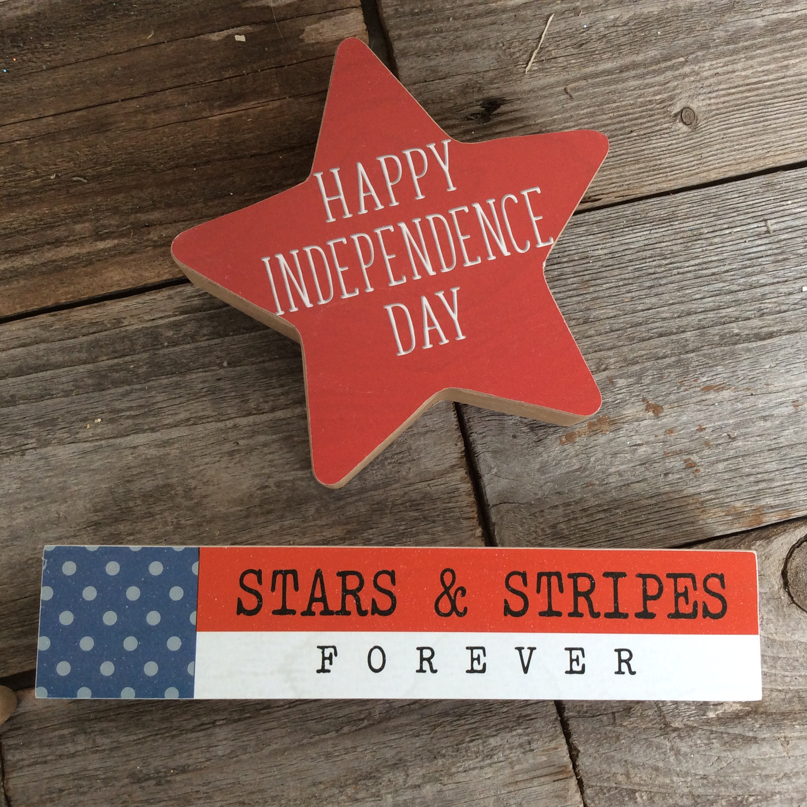 AGD Patriotic Decor Happy Independence Day Star Chunky Wood 2pc Set
