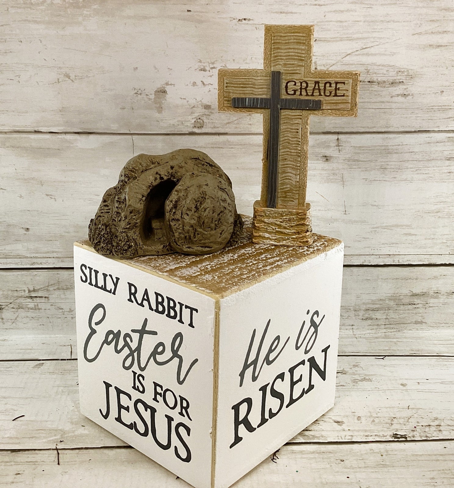 Easter Decor - Resurrection He Lives Risen Cross Grace Tomb 3pc Set