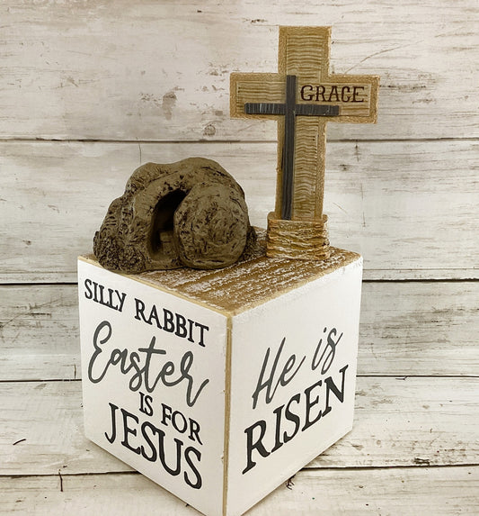 Easter Decor - Resurrection He Lives Risen Cross Grace Tomb 3pc Set