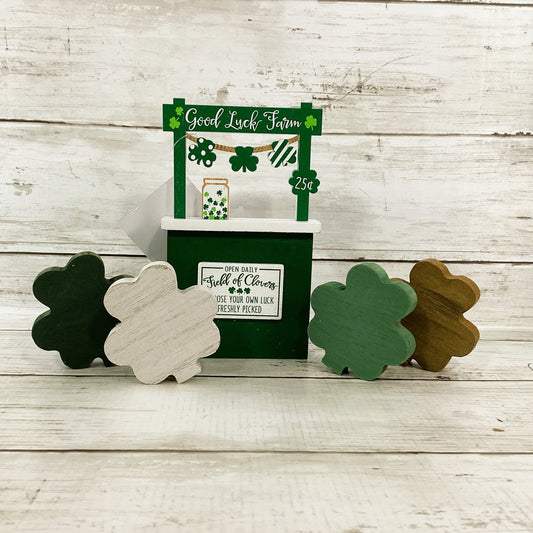St Patricks Decor - SM Wood Shamrock Clover Good Luck Booth 4pc