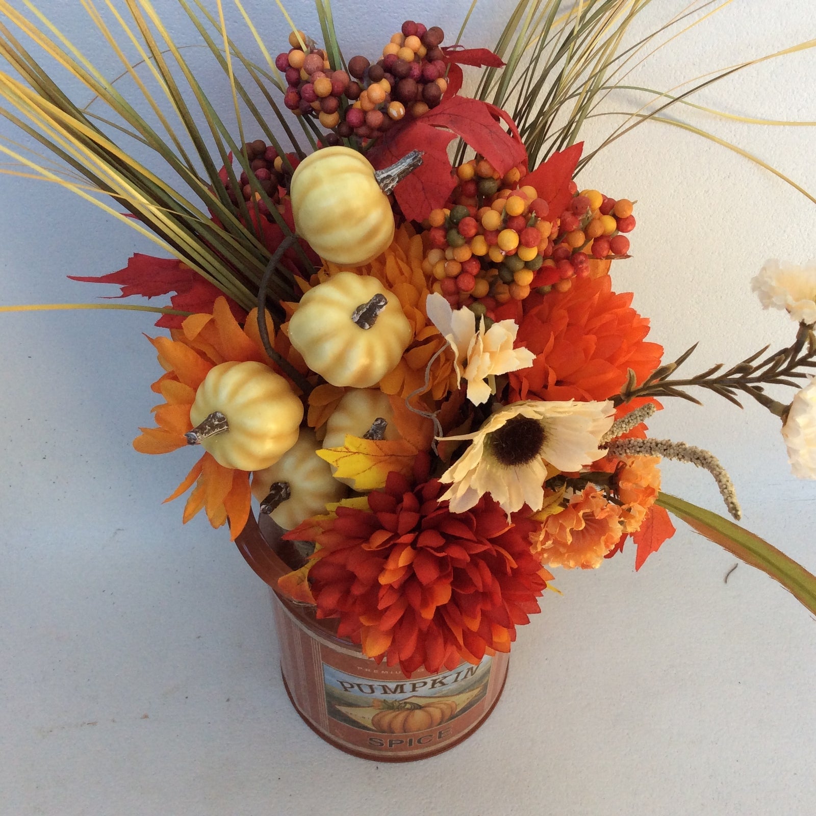 AGD Fall Decor - Pumpkin Spice Milk Can Filled Artificial Floral Display