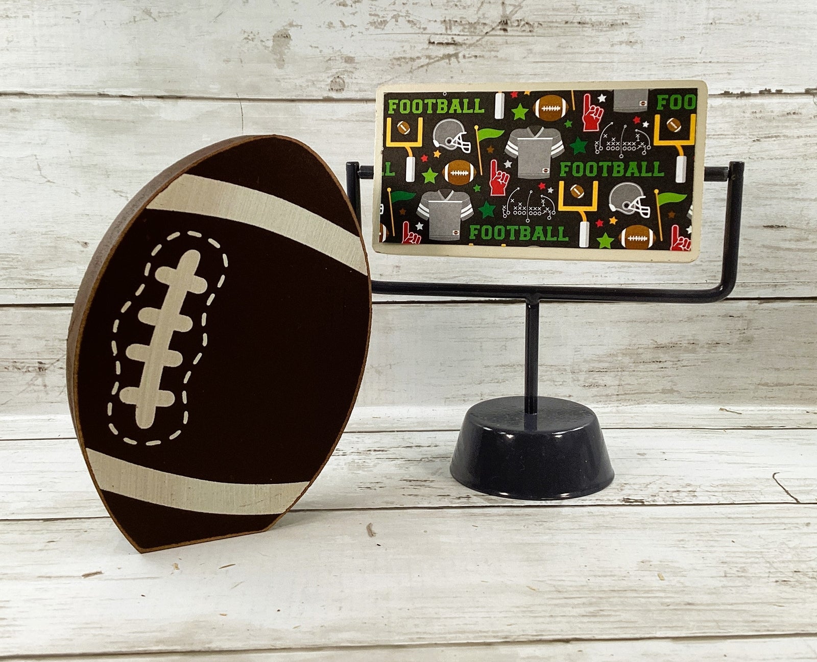 AGD Fall Decor - Football Touchdown Reversible Goal Post Sign Tier Tray 2pc Set