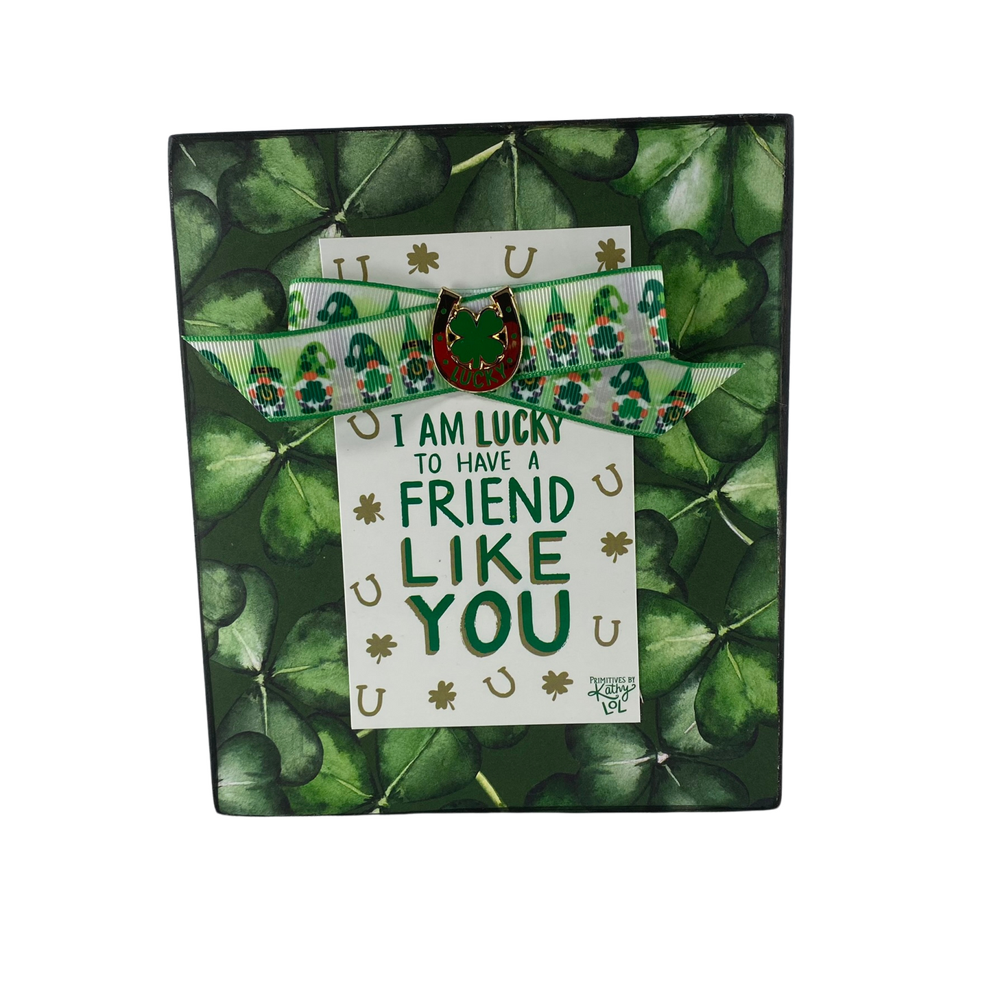 AGD St Patricks Decor - Lucky Friend Gnome Block Sign