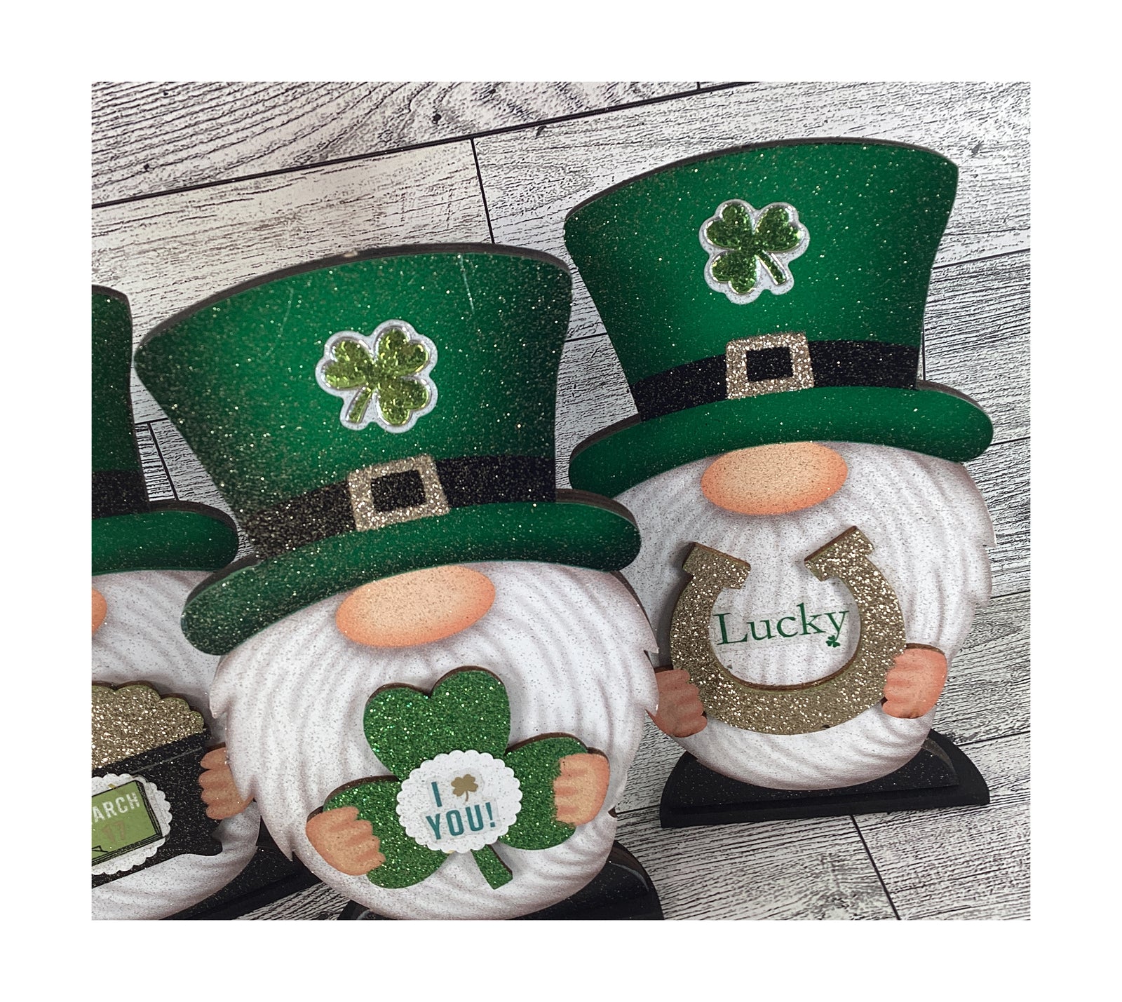 AGD St Patrick Decor - Lucky Shamrock March 17th Gnomes Sitters 3pc Set