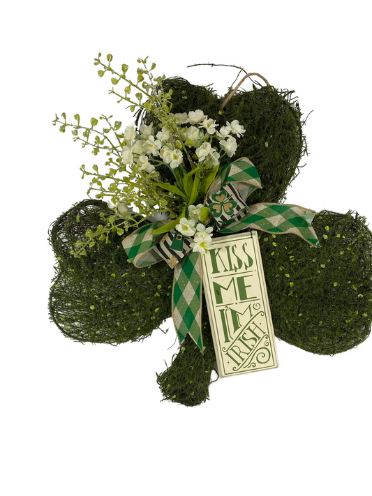 AGD St Patrick's Day Decor - Green Moss Shamrock Kiss Me I'm Irish Wreath