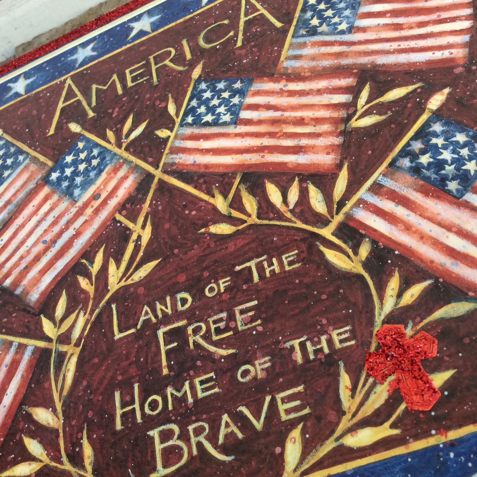 AG Designs Patriotic Decor – Wood Box Sitter Sign – Land Free Home Brave