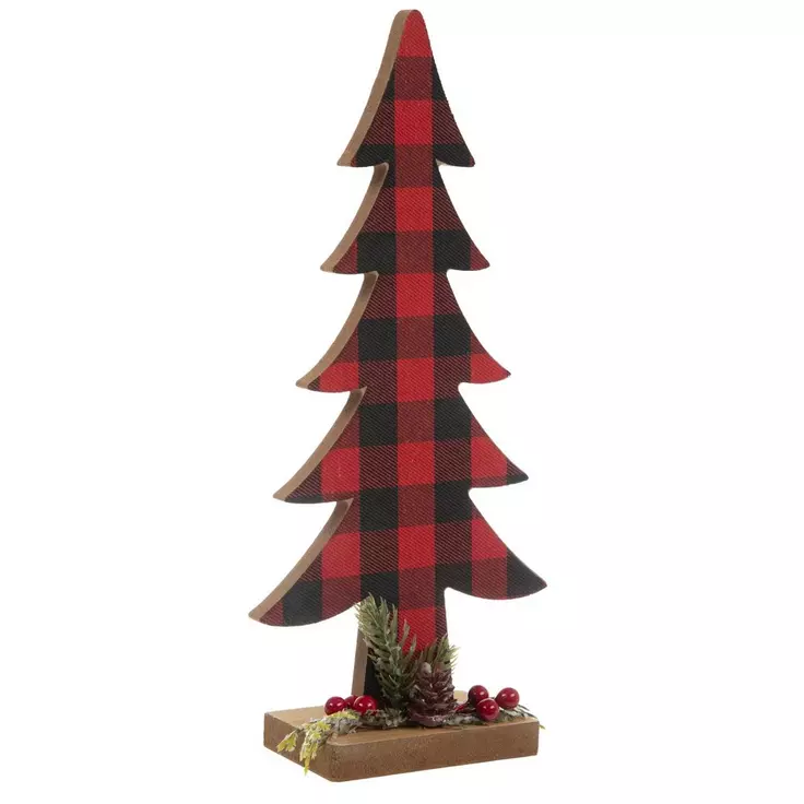 HL  Christmas Decor - Buffalo Check Red Black Wood Tree 10-inch