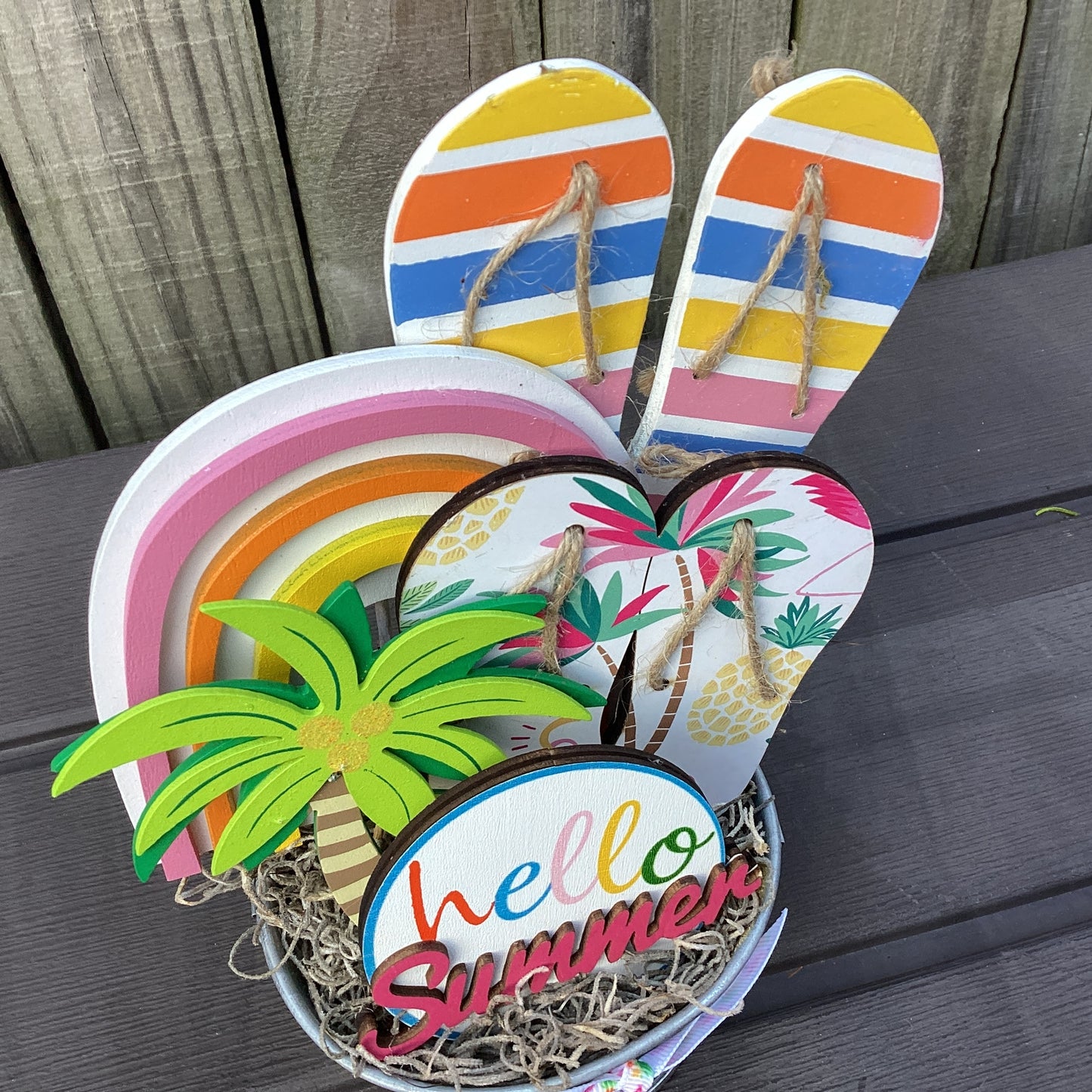 AGD Summer Decor - Hello Summer Beach Icon Galvanized Small Display