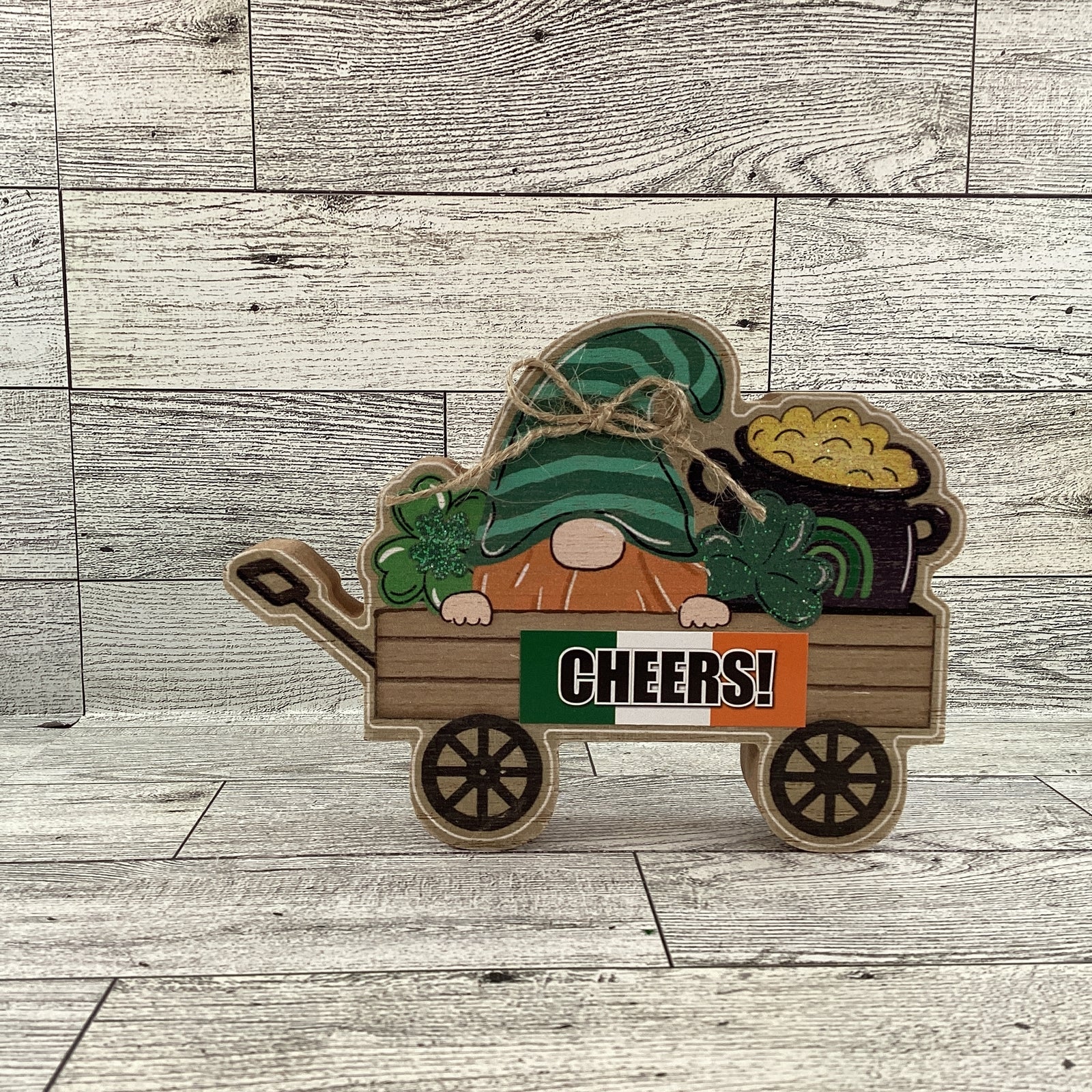 AGD St Patrick's Decor - Cheers Irish Gnome Chunky Wagon Inset Sign 2pc Set
