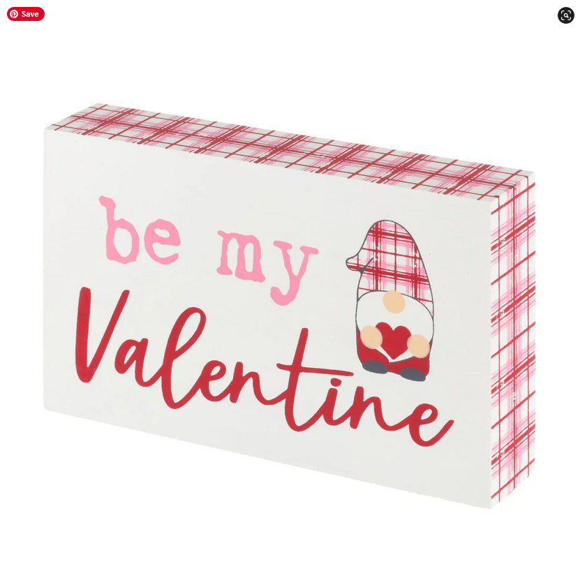 Collins Valentines Decor - Be My Valentine Gnome Heart Wood Block Sign 2pc