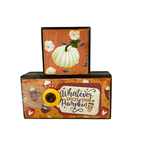 AGD Fall Decor-Whatever Spices Your Pumpkin Reversible Wood Stacking Blocks 2pc