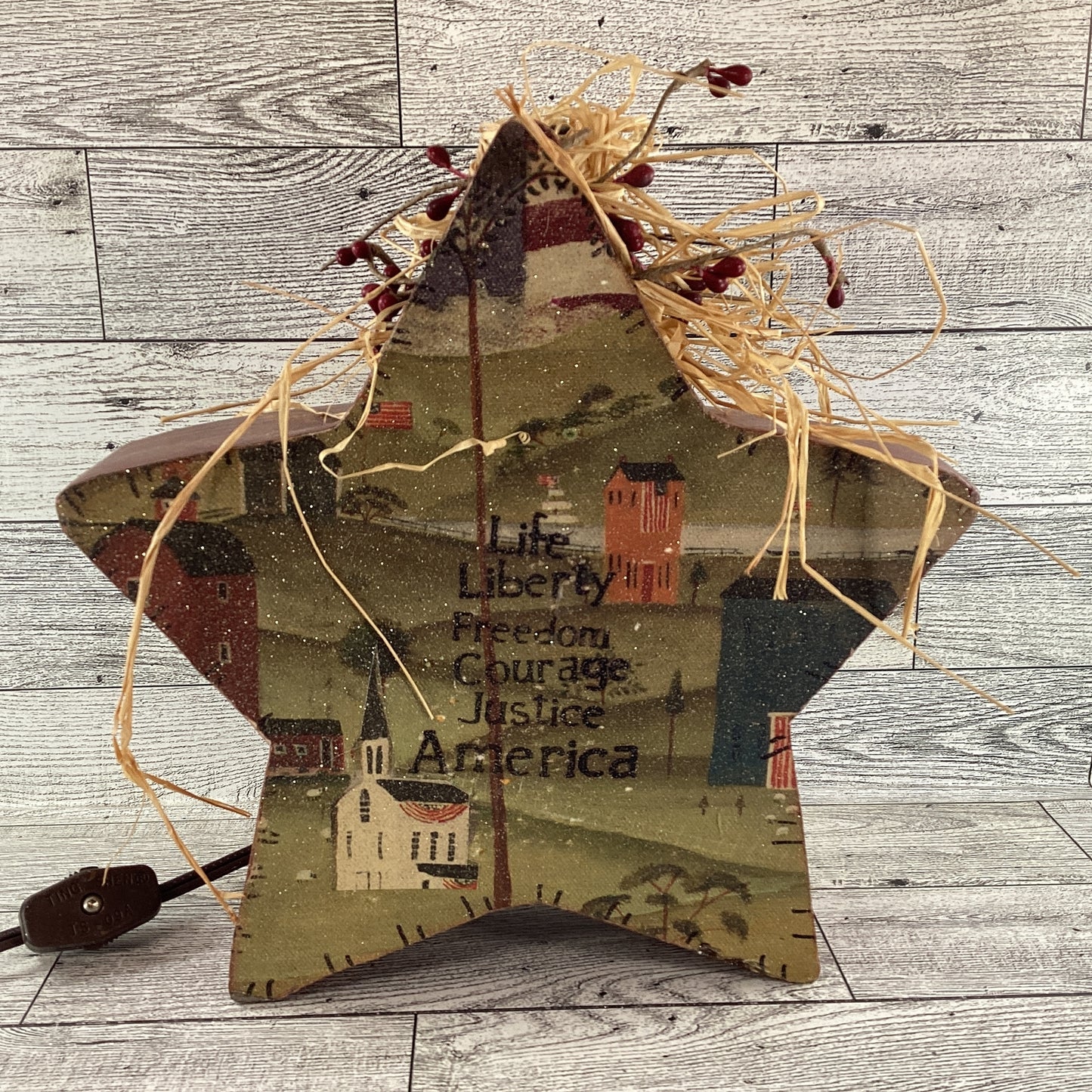 AGD Patriotic Decor - Primitive Freedom Lighted Wood Star