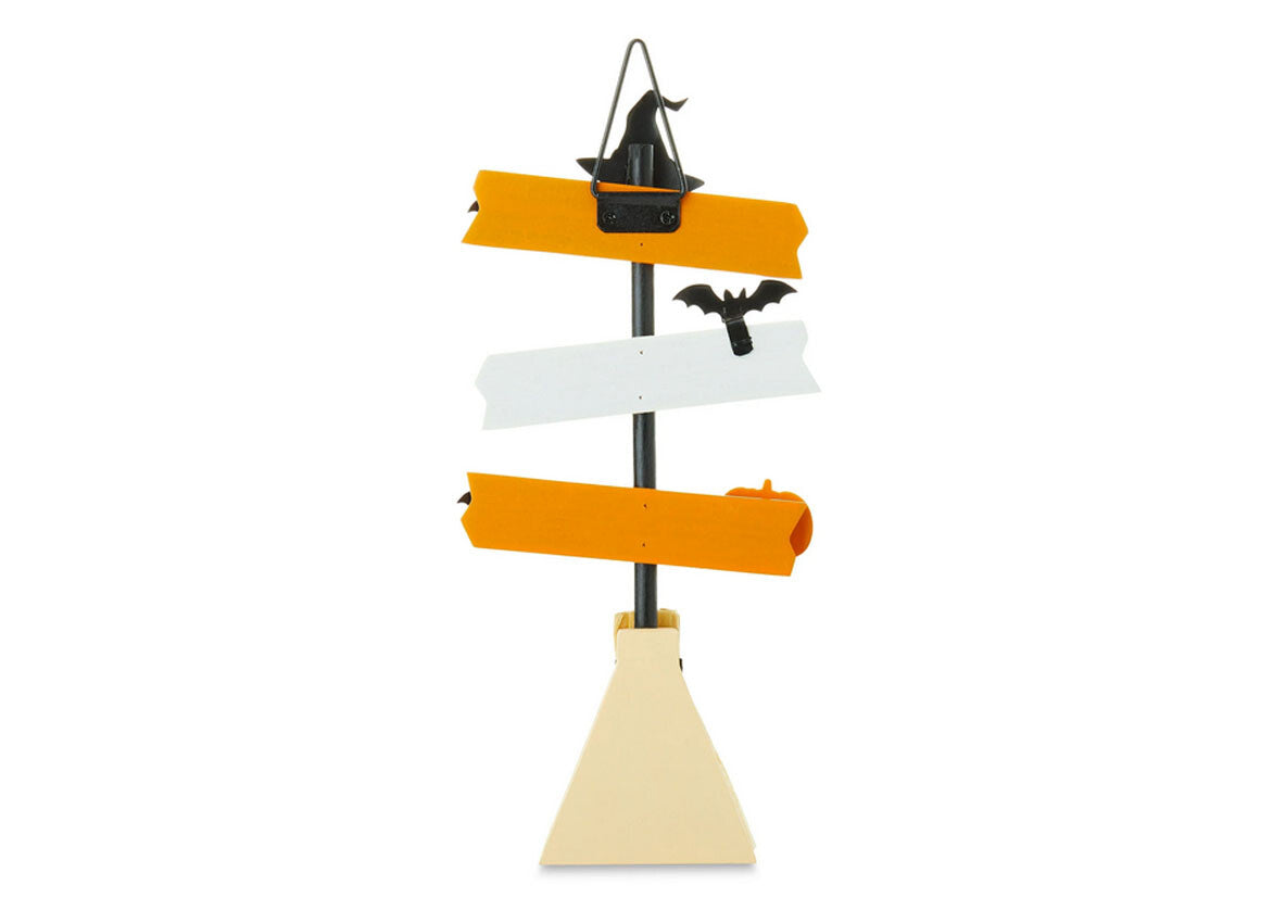 WM Halloween Decor _White Orange Broom Fit's Fly It Wood Sitter