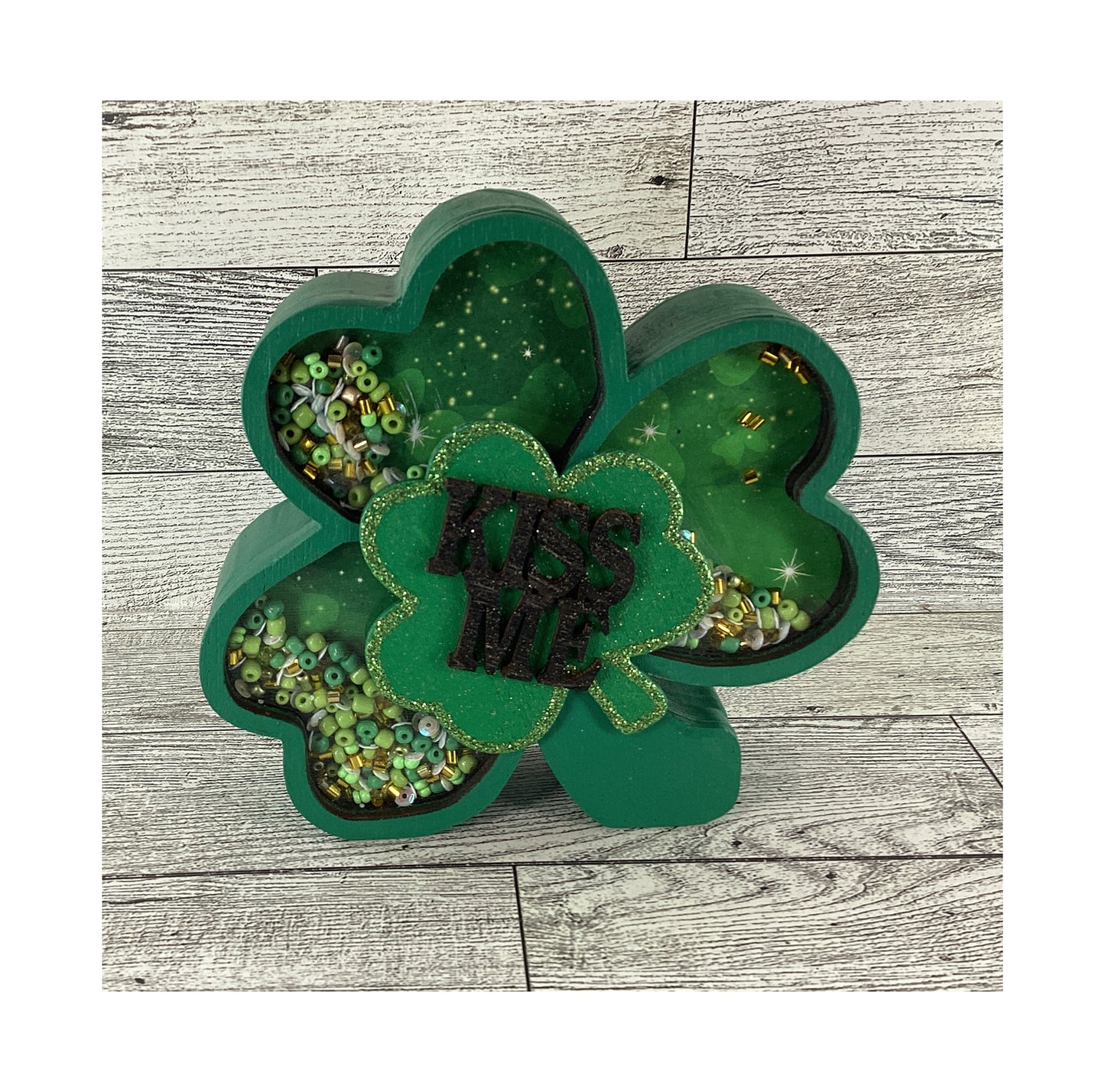 AGD Saint Patrick Decor - Irish Shamrock Chunky Wood Shaker Sitter