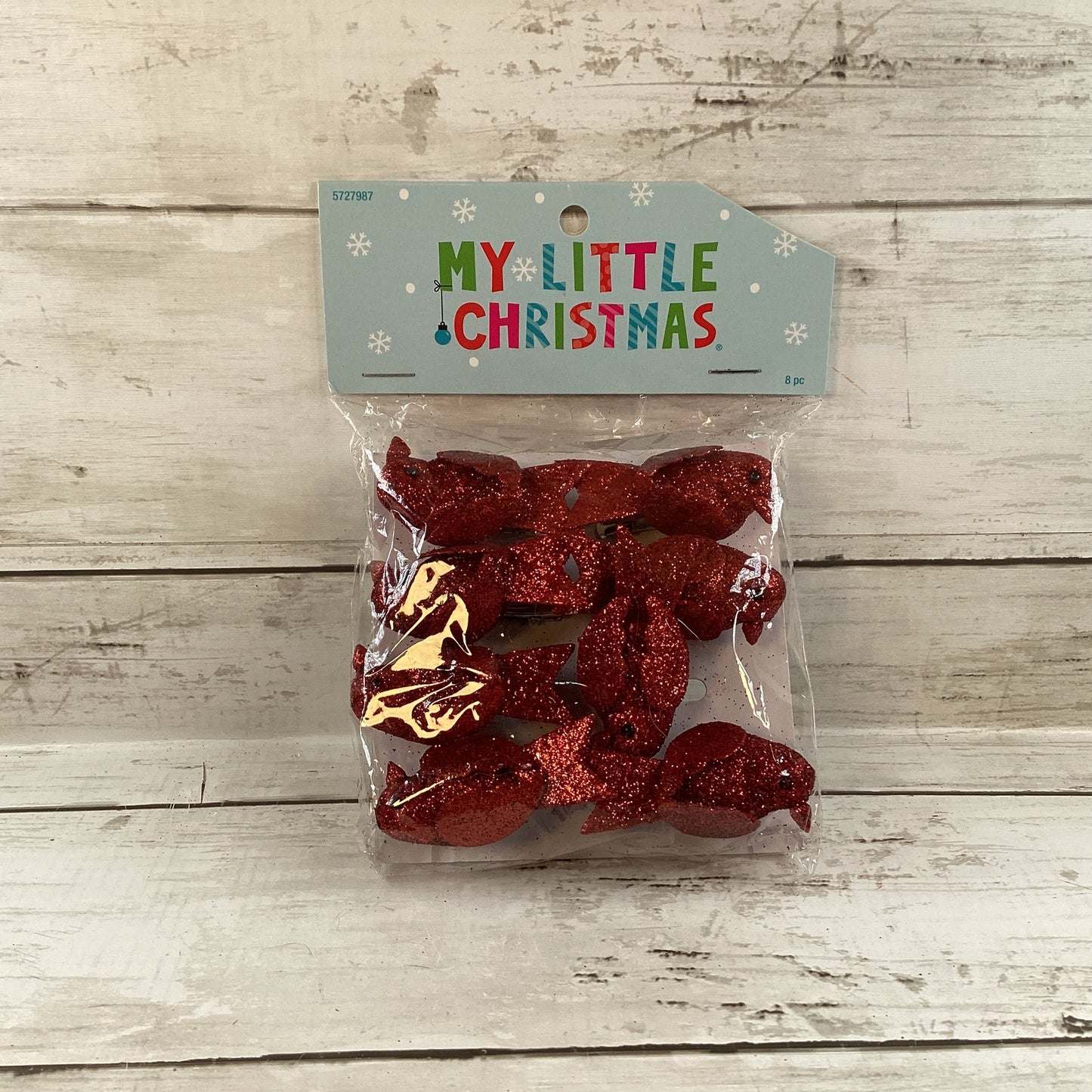 HL Christmas Decor - Mini Tree Plastic Red Glitter Cardinal Ornament 8pc