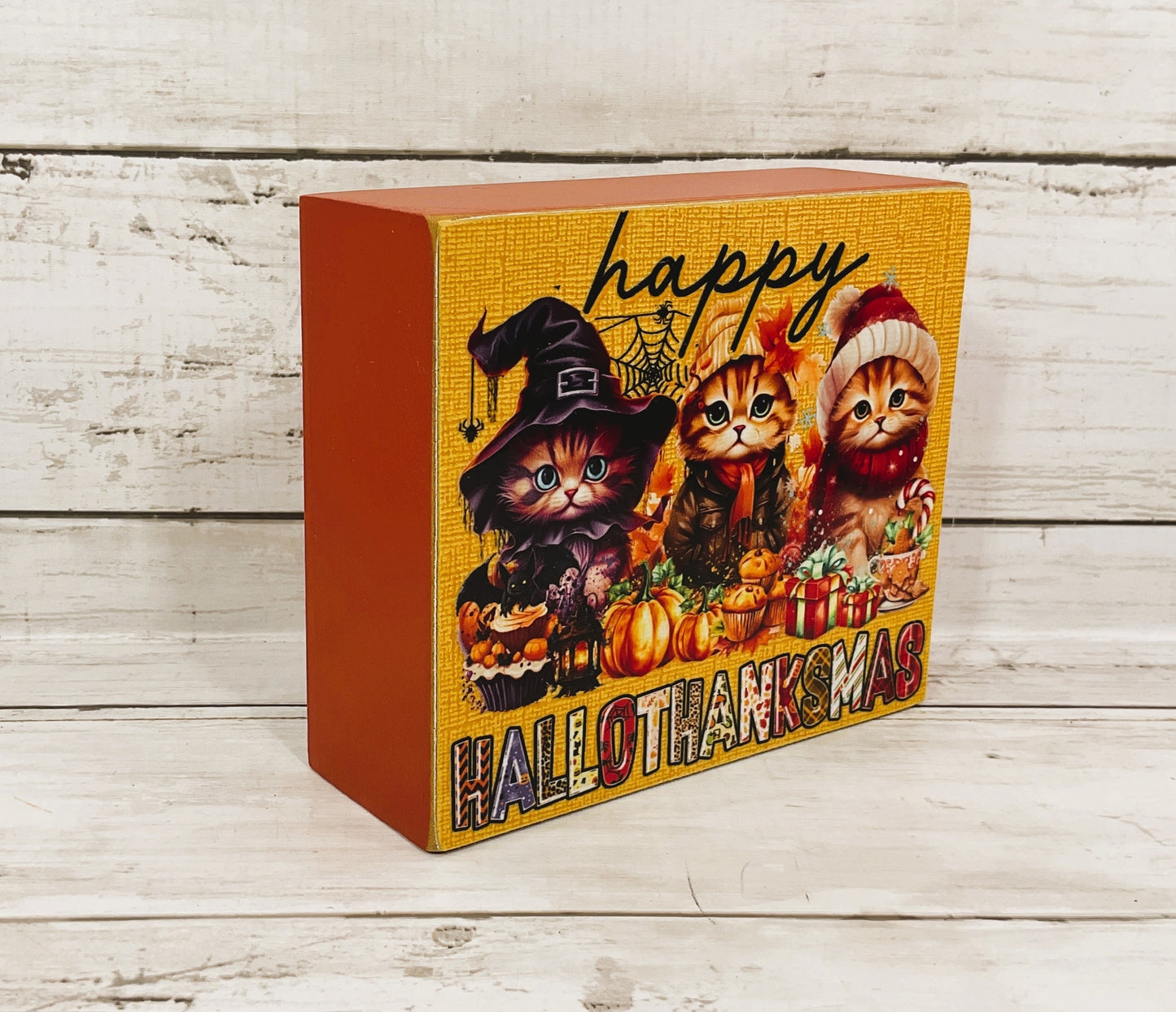 AGD Fall Decor - Kitty Cat Happy Hallo-thank-mas Multi Season Box Sign