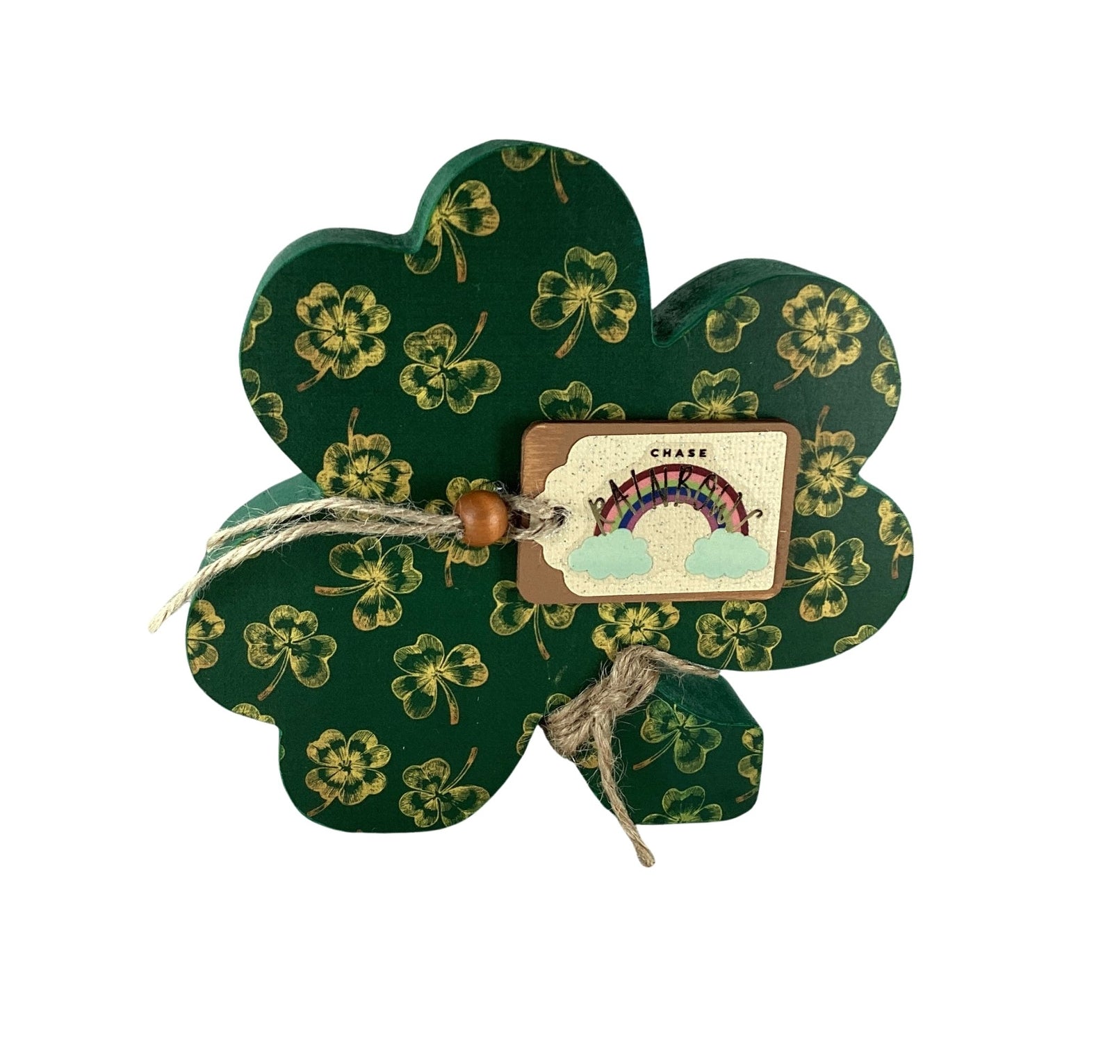 AGD Saint Patrick Decor - Chunky Wood Shamrock Sitter 2pc Set
