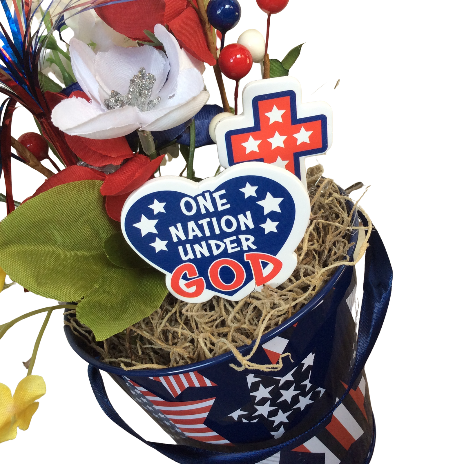 AGD Patriotic Decor - One Nation Under God Cross Small Floral Centerpiece