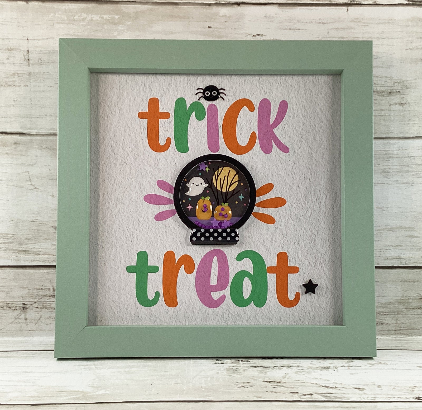 Halloween Decor Pastel Cat Ghost Trick Treat Shaker Signs 3pc Set