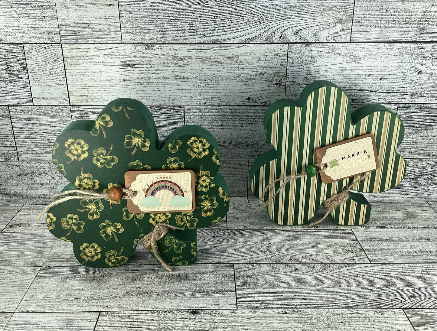 AGD Saint Patrick Decor - Chunky Wood Shamrock Sitter 2pc Set