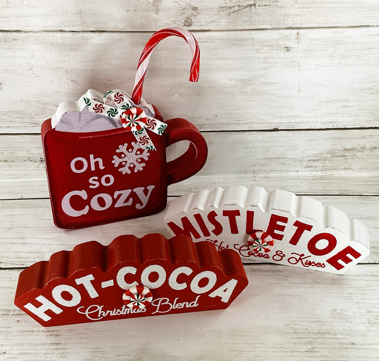 AGD Christmas Decor - Peppermint Candy Hot Cocoa Theme Bar Tier Tray 3pc