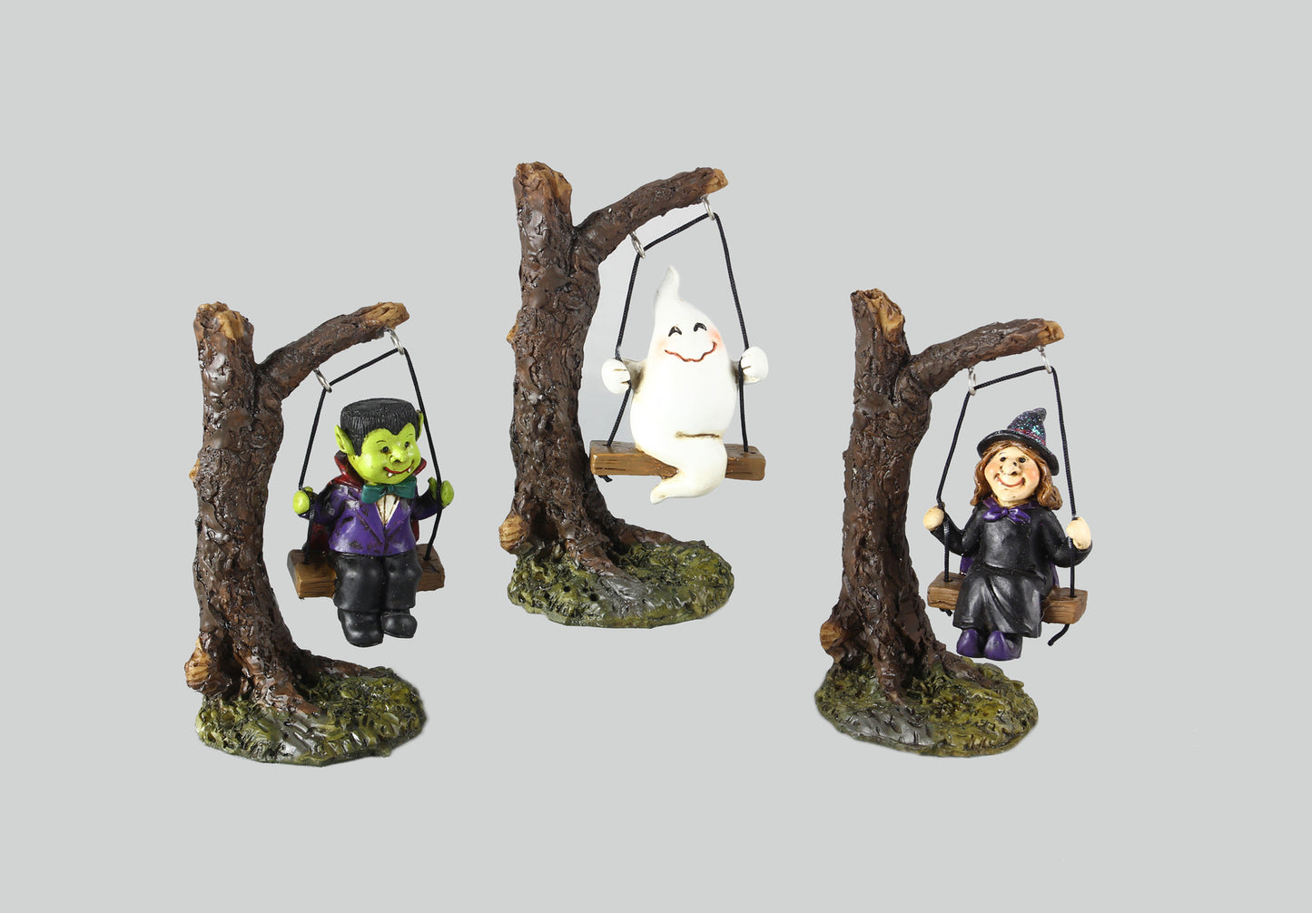 Youngs Halloween Decor - Fairy Garden Witch Ghost Frankenstein Swing 3pc.