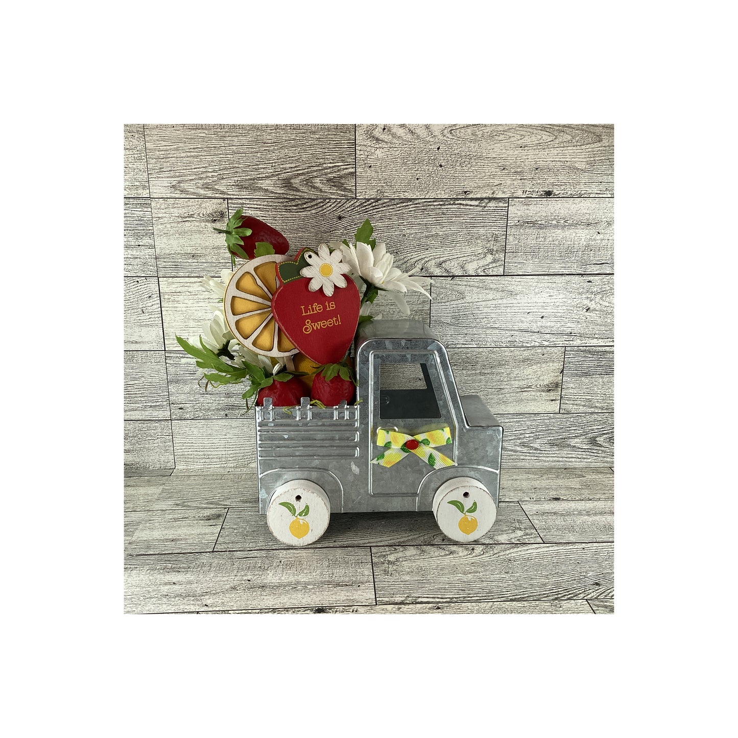 AGD Spring Summer Decor - Strawberry Lemonade Floral Metal Truck Display