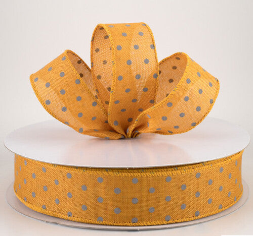 CO Fall Craft Supply - Gray Mustard Sunflower Polka-dot 1.5-inch 10yds each