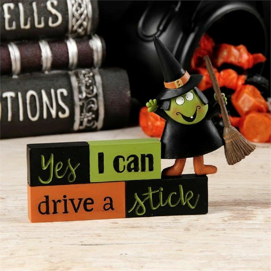 BB Halloween Decor - Resin Broom Witch Drive A Stick Figurine