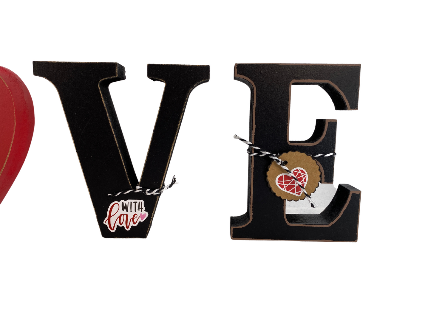 Valentines Decor - Chunky Wood Heart Love Letter Word Tabletop Display