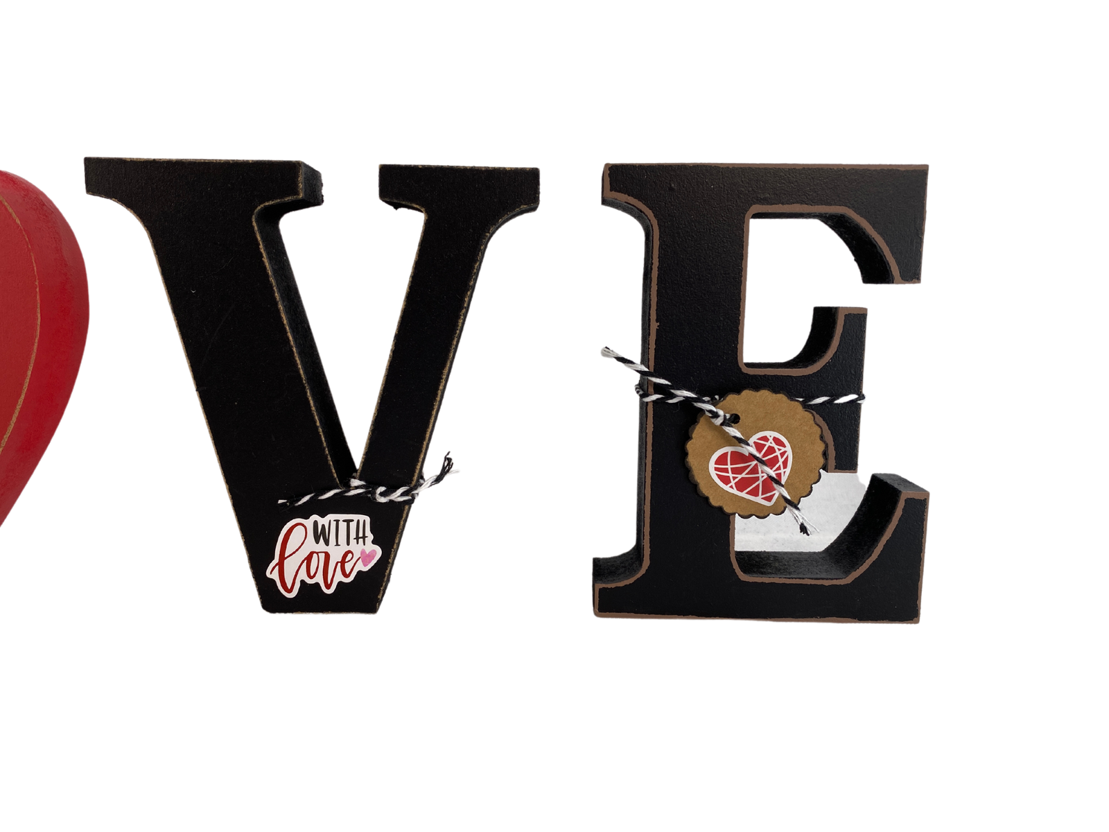 Valentines Decor - Chunky Wood Heart Love Letter Word Tabletop Display