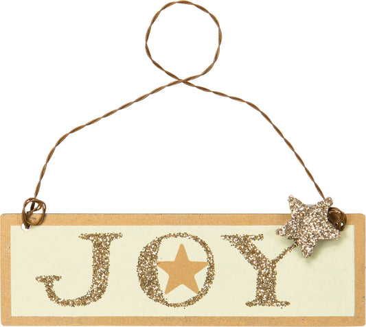 PBK Christmas Decor - JOY Beige Gold Star Tin Ornament