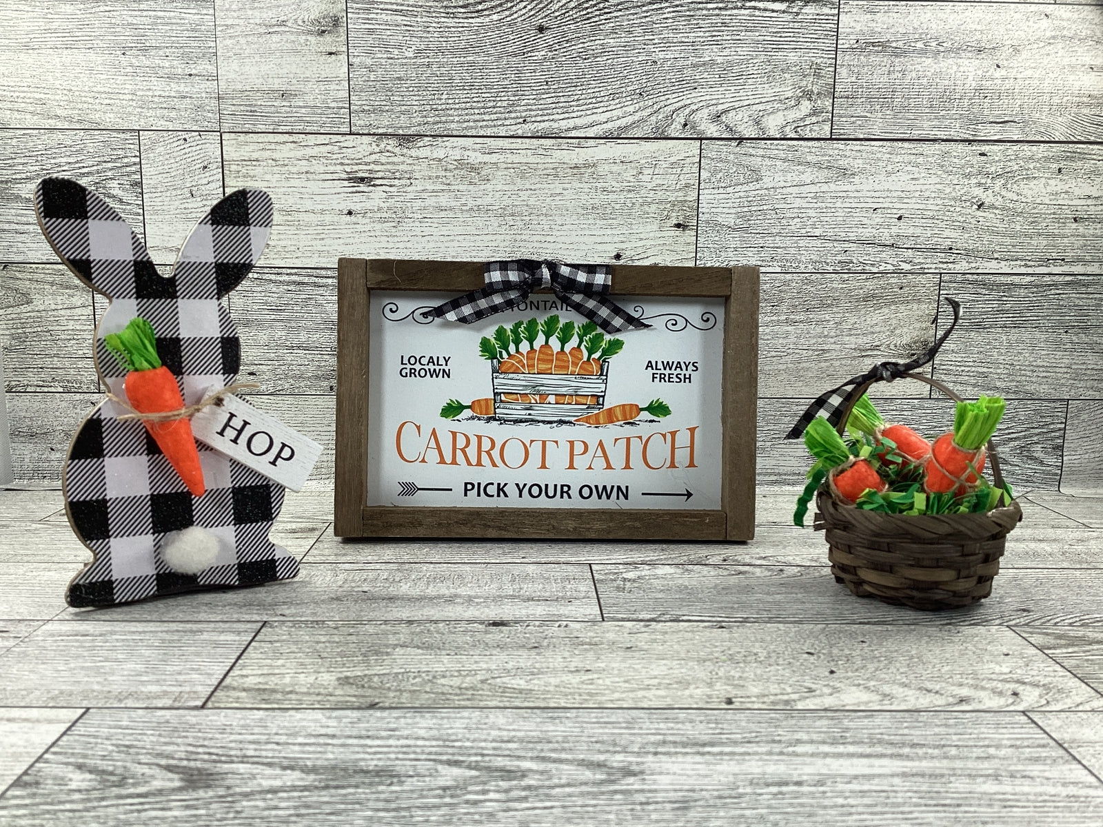 AGD Easter Decor - Bunny Carrot Basket and Carrot Patch Sign Tier Tray 3pc