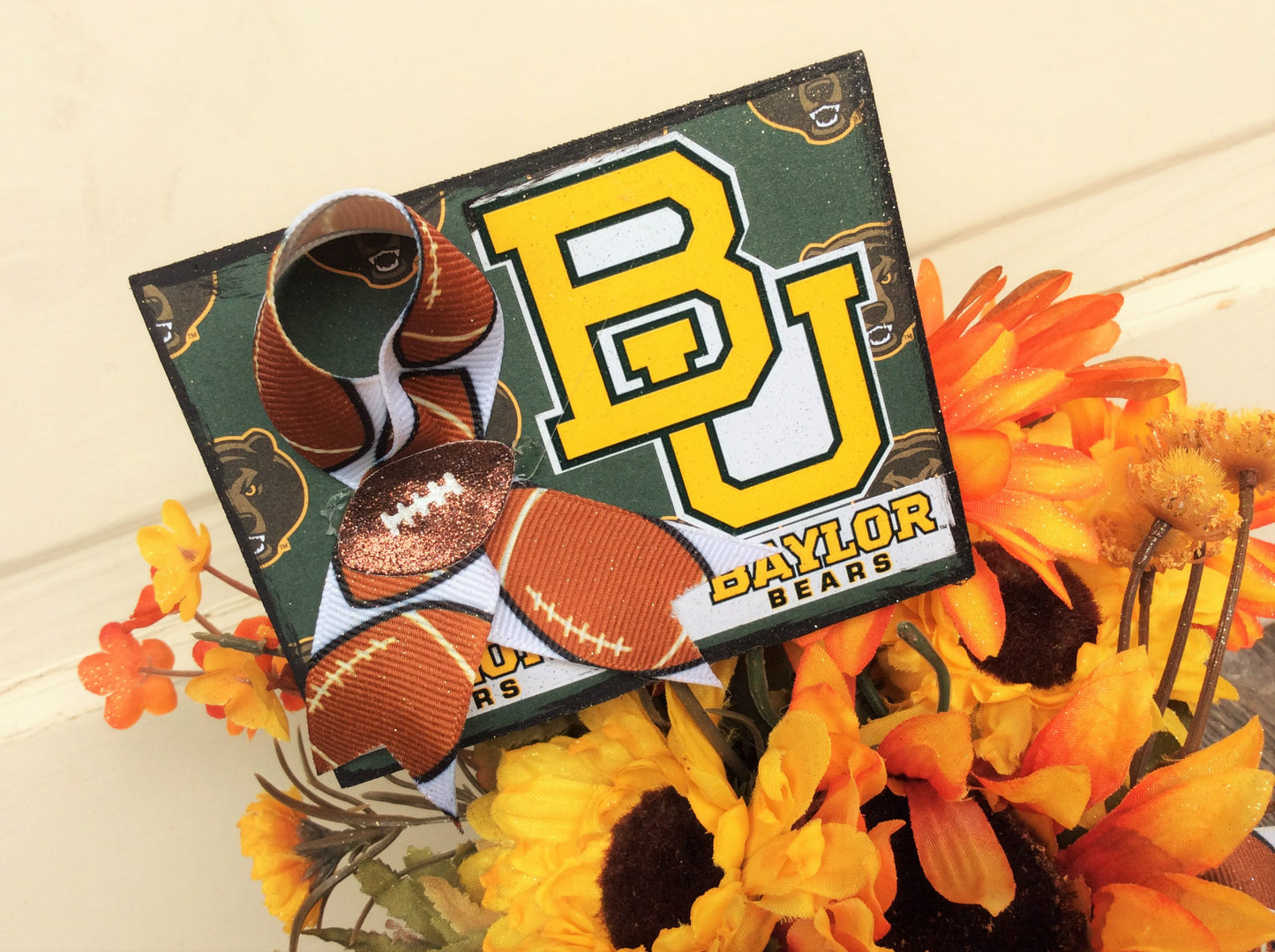 AG Designs Fall Decor - Floral Pumpkin College Football Mums Baylor U  #718/24
