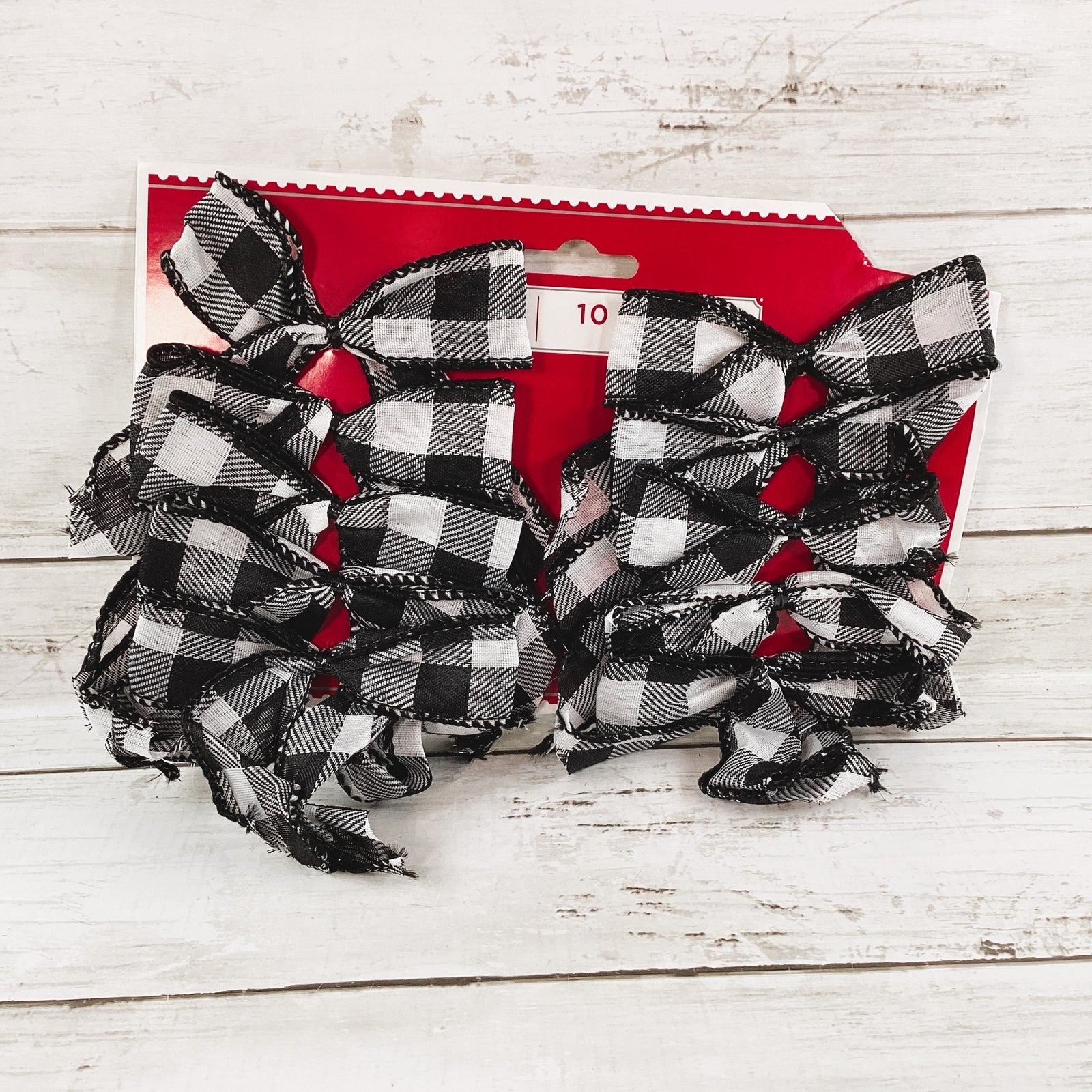 WM Christmas Decor - Small Ribbon Fabric Bows Black White Plaid 10pc