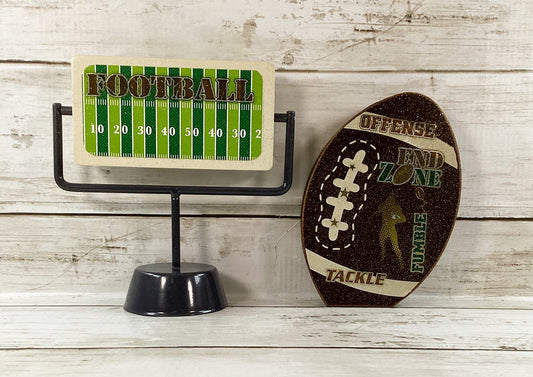 AGD Fall Decor - Football Touchdown Reversible End Zone Sign Tier Tray 2pc Set