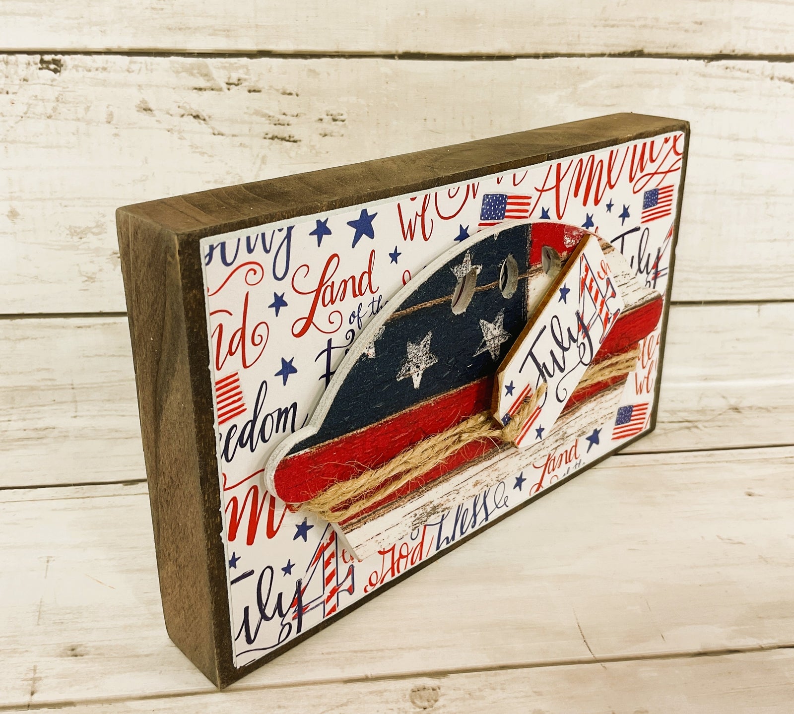 AGD Patriotic Decor- July 4th America Apple-PIe Wood Block Sign